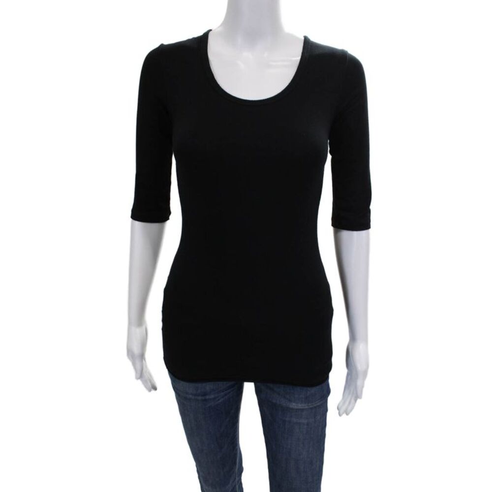 Majestic Paris Womens Basic Scoop Neck 3/4 Sleeve T-Shirt Black Size 1